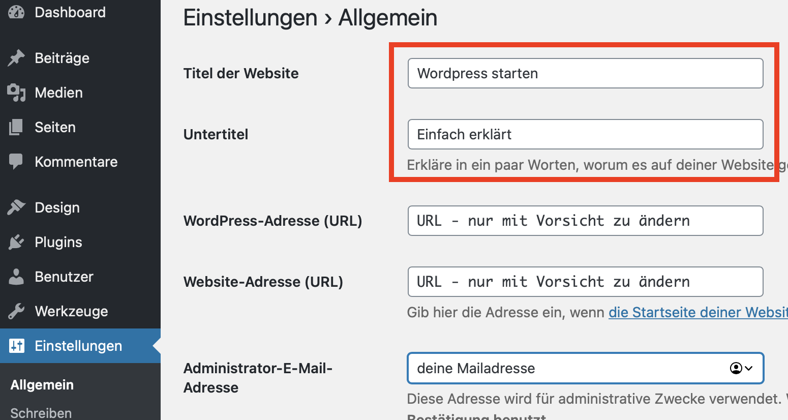 Wordpress Datum, Zeit und Name - Screenshot